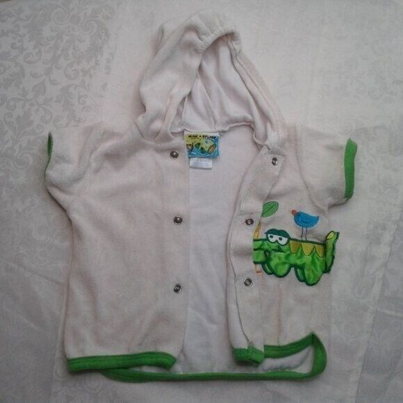 Make A Splash Baby Swim Coverup Terrycloth Hood Size 12M White GreenYellow Gator - Picture 5 of 7